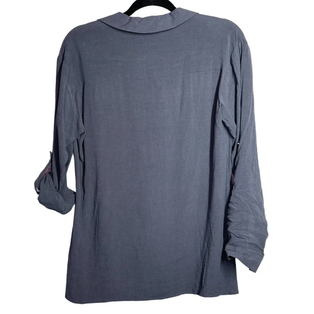 Emory Park New With Tags Roll Tab Sleeve Lace Up Blouse Linen Tunic Gray Size S